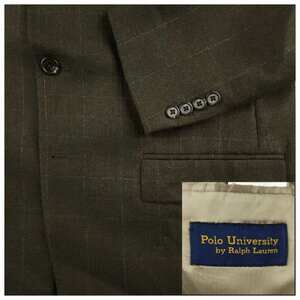 Polo University Blazer Sport Coat Mens 42R Vtg Wool Basketweave Windowpane Plaid
